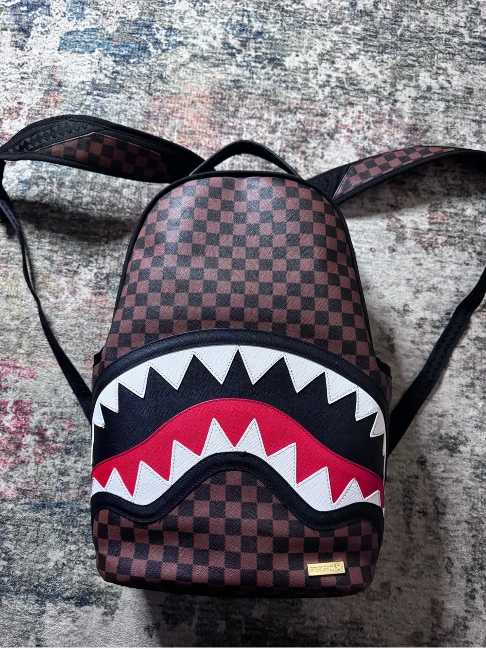 Sprayground Brown/Black/Red Checkerboard Shark Backpack